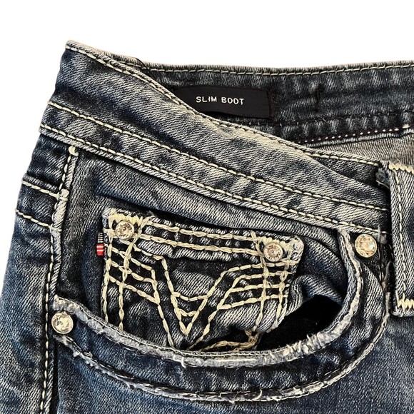 Vigoss Slim Boot Heritage Fit Mid Rise Embellished Denim Blue Jeans Size 10 - Picture 6 of 8